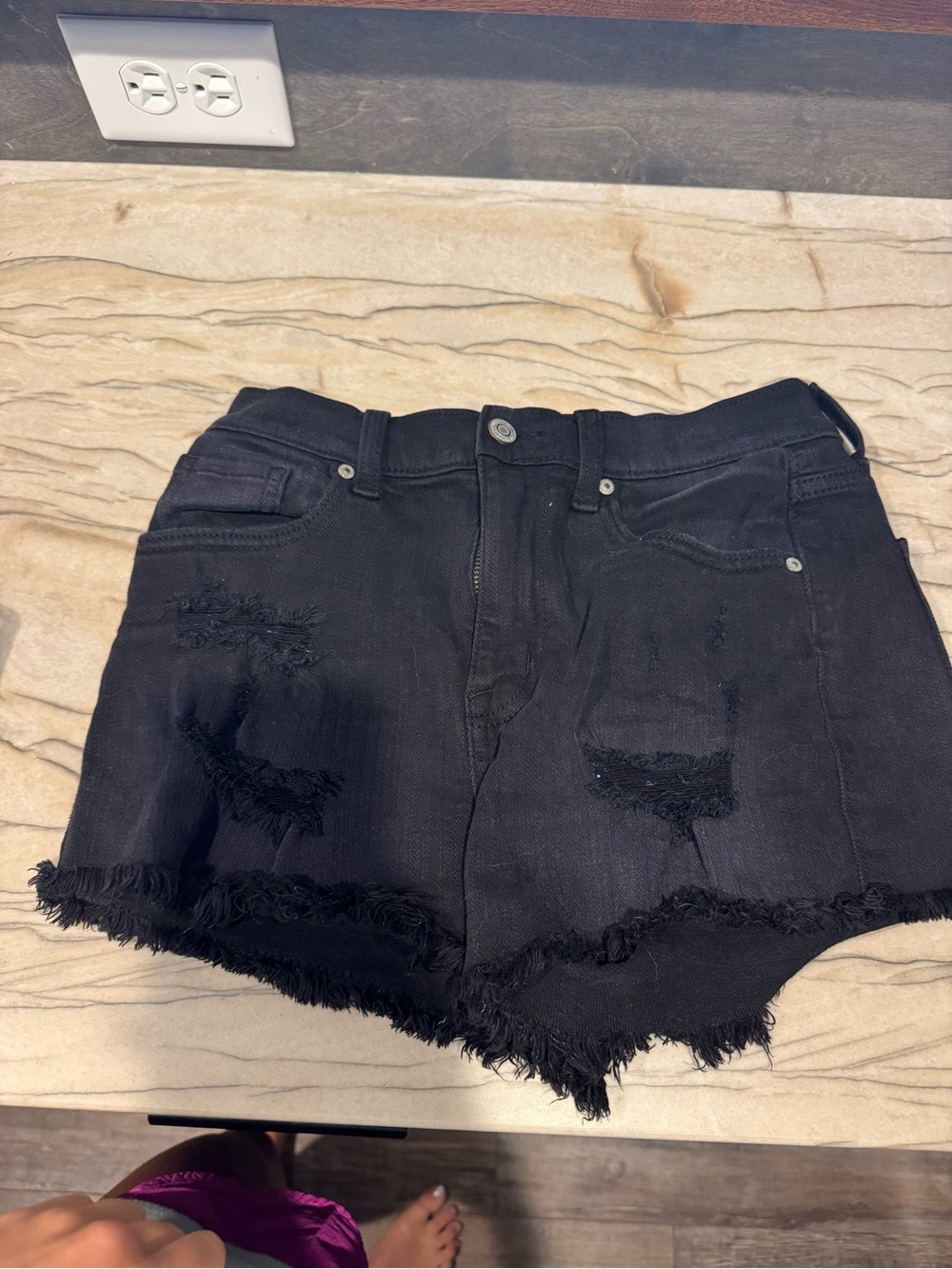 eunina Black Distressed Frayed Hem Denim Shorts